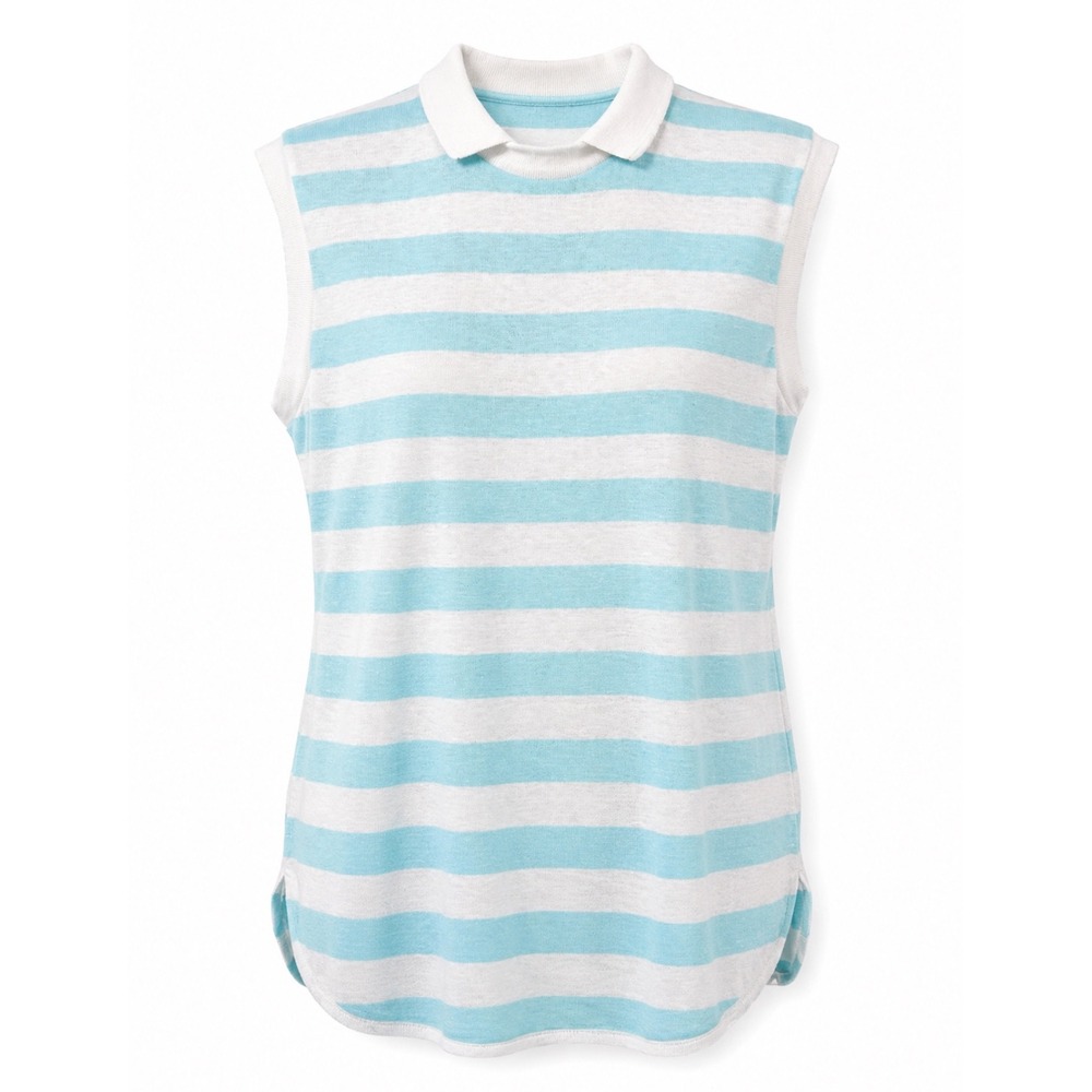 VTG Catalina Sleeveless Polo Top USA Blue White Striped Knit Golf‎ Shirt Large